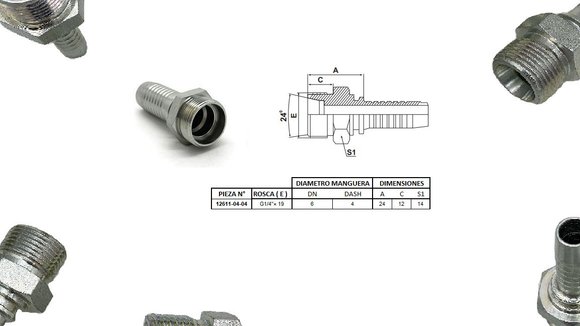 Imagen de MACHO RECTO 1/4'' BSP X 19F 04 MANG.1/4''